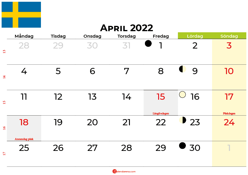 kalender april 2022 Sverige