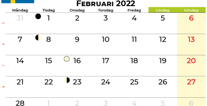 kalender februari 2022 Sverige