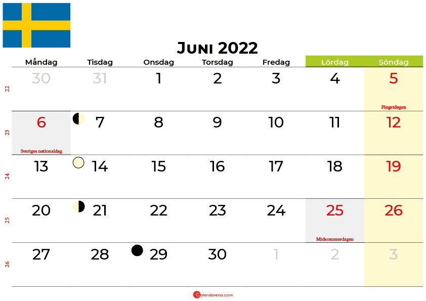kalender juni 2022 Sverige