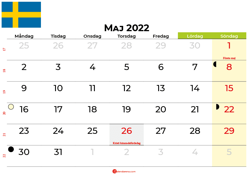 kalender maj 2022 Sverige