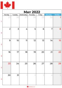 May 2022 Calendar Canada With Holidays