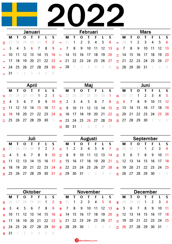 svensk kalender 2022 Sverige