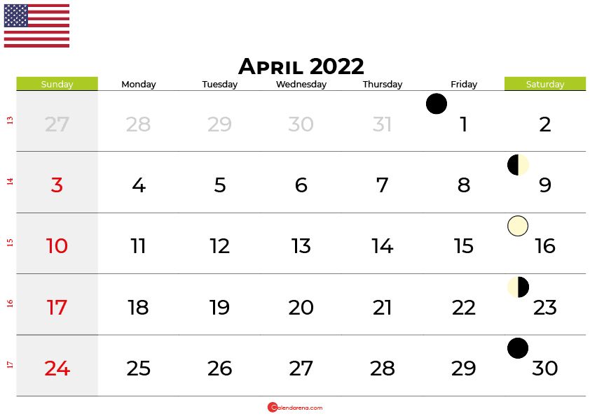 april 2022 calendar united states