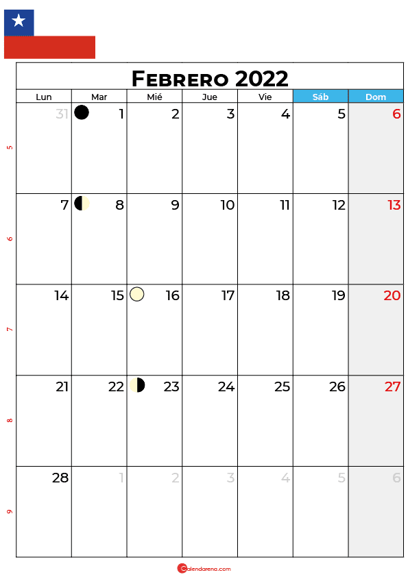 calendario 2022 febrero Chile