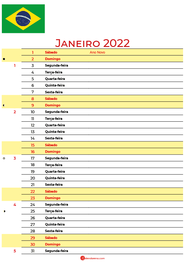 calendário 2022 janeiro brasil