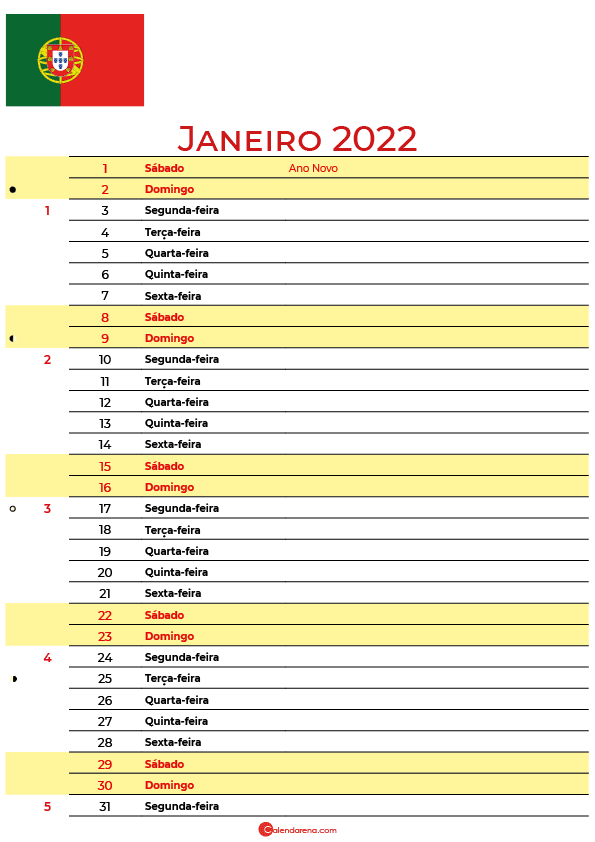 calendário 2022 janeiro portugal