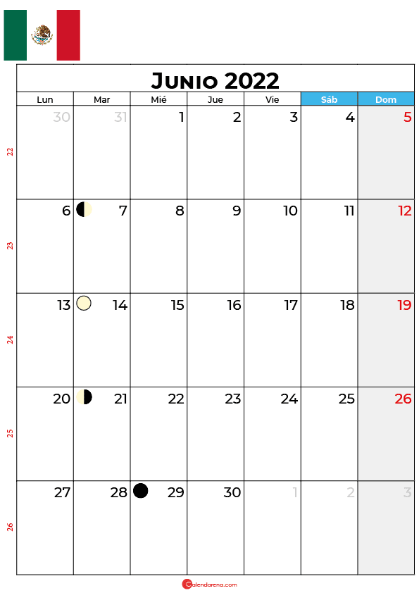 calendario 2022 junio México