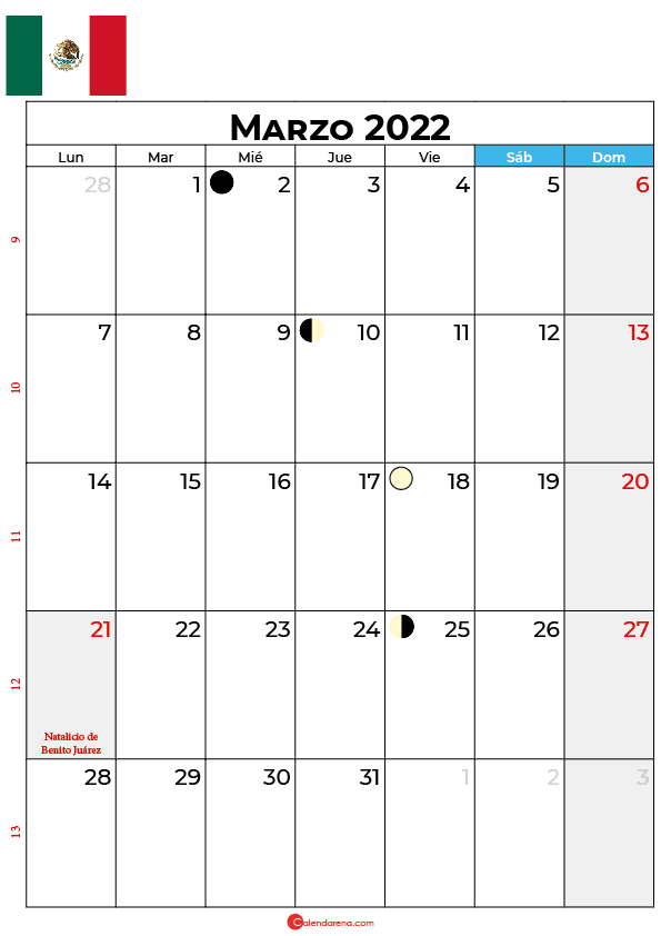 calendario 2022 marzo México