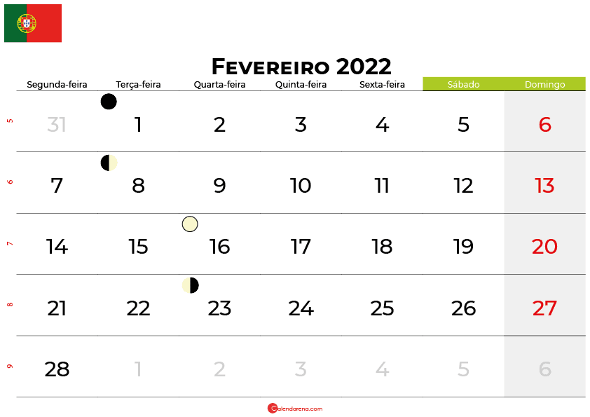 calendario Fevereiro 2022portugal