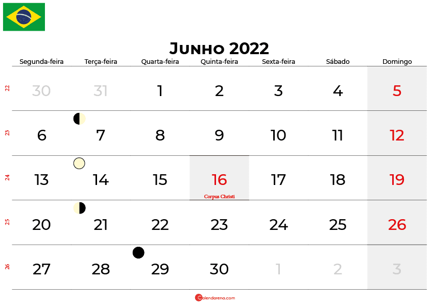 calendario Junho 2022 brasil