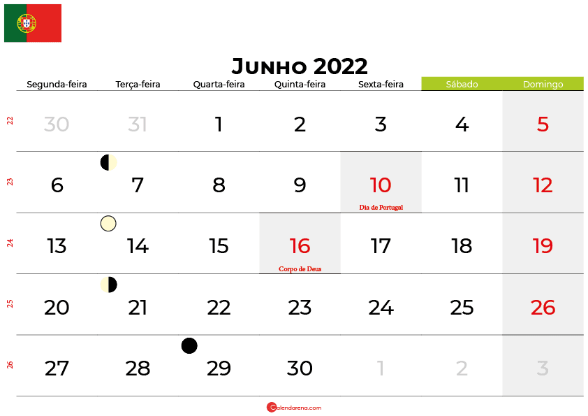 calendario Junho 2022portugal