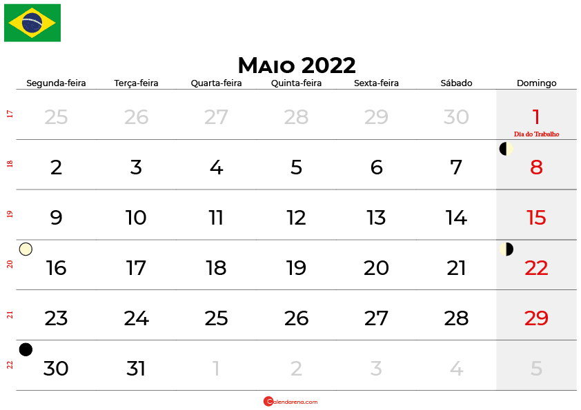 calendario Maio 2022 brasil