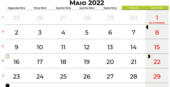 calendario Maio 2022portugal