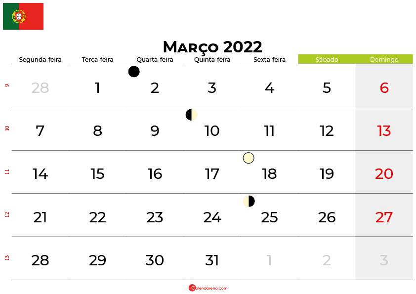 calendario Março 2022portugal