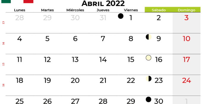 calendario abril 2022 México