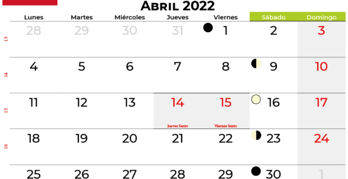 calendario abril 2022 colombia