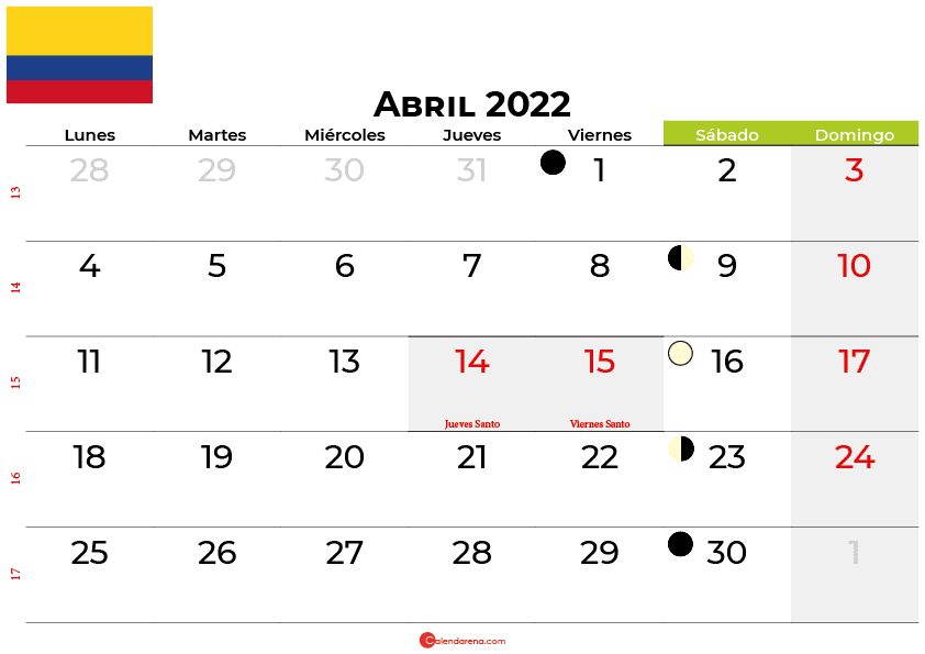 calendario abril 2022 colombia
