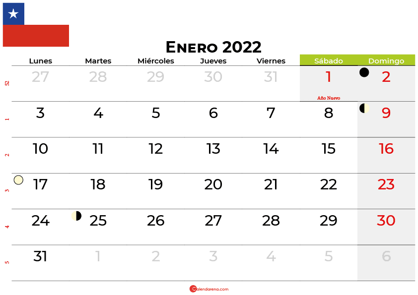 calendario enero 2022 Chile