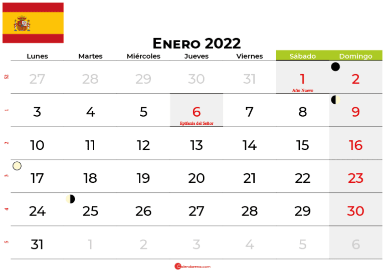 Descargar Calendario Enero 2022 España Para Imprimir