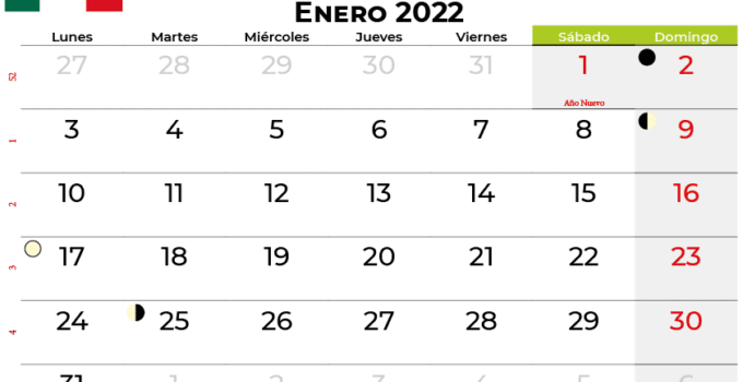 calendario enero 2022 México
