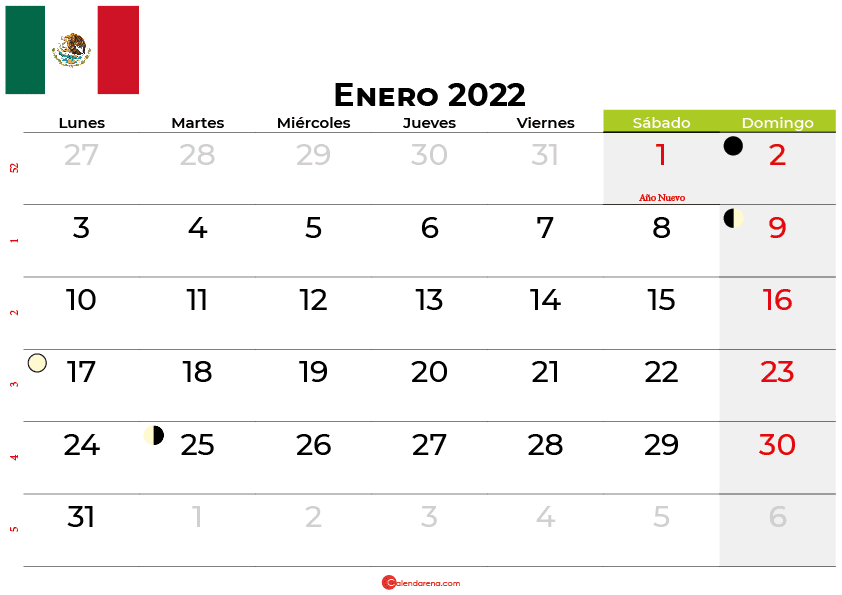 calendario enero 2022 México