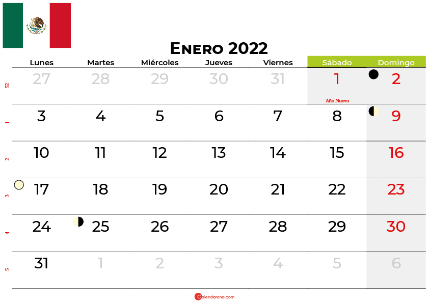 Descargar Calendario Enero 2022 México Para Imprimir