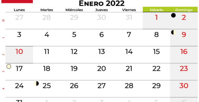 calendario enero 2022 colombia