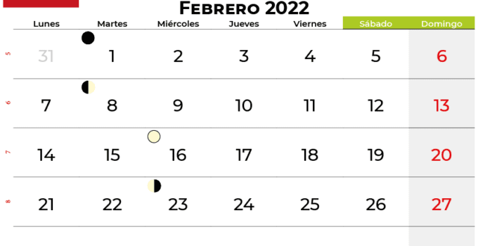 calendario febrero 2022 España