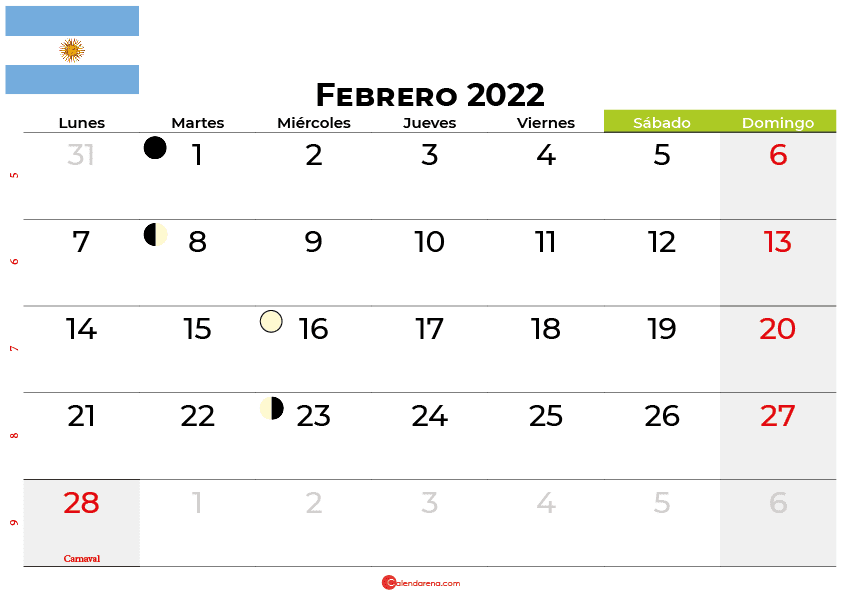 calendario febrero 2022 argentina