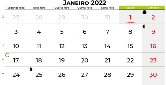 calendario janeiro 2022portugal