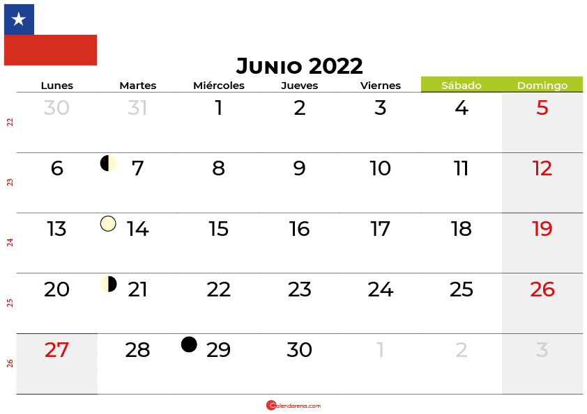 calendario junio 2022 Chile