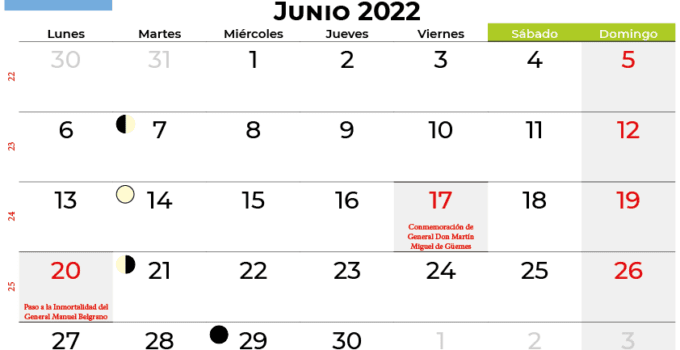 calendario junio 2022 argentina