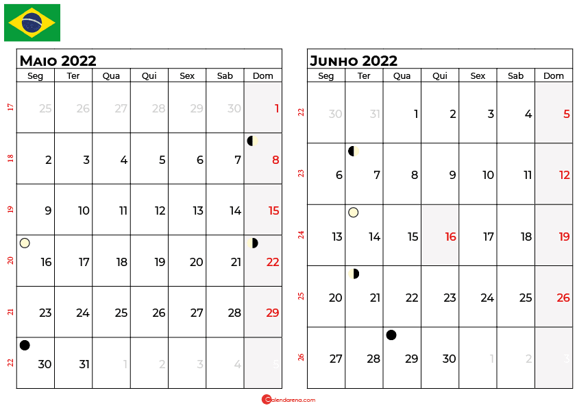 calendario maio e junho 2022
