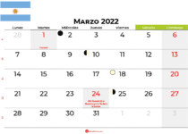 calendario marzo 2022 argentina