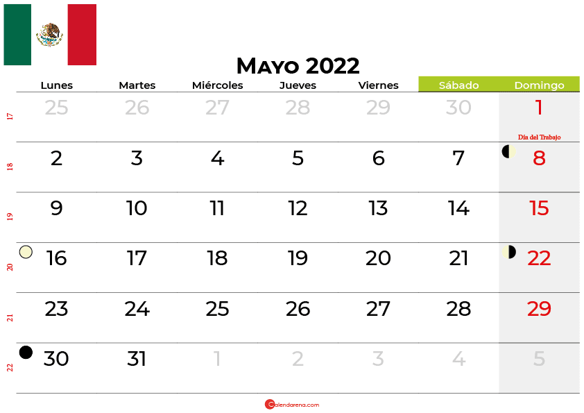 calendario mayo 2022 México