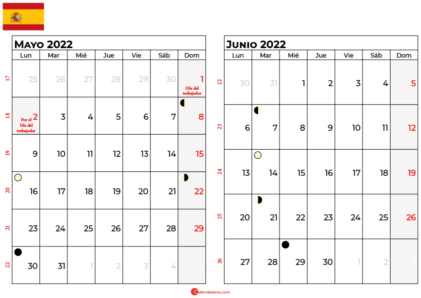 calendario mayo y junio 2022 España