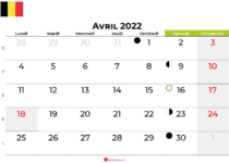 calendrier avril 2022 belgique