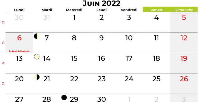 calendrier juin 2022 france