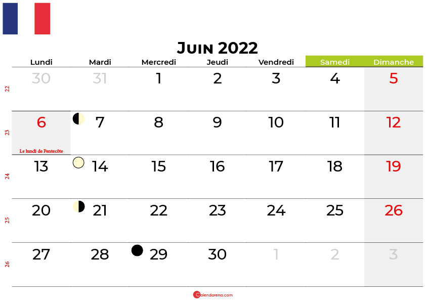 calendrier juin 2022 france