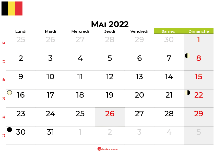 calendrier mai 2022 belgique