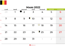 calendrier mars 2022 belgique
