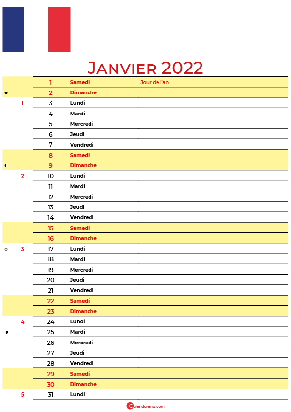 janvier 2022 calendrier france