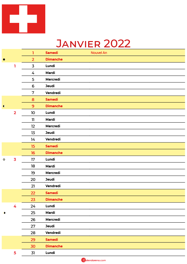 janvier 2022 calendrier suisse
