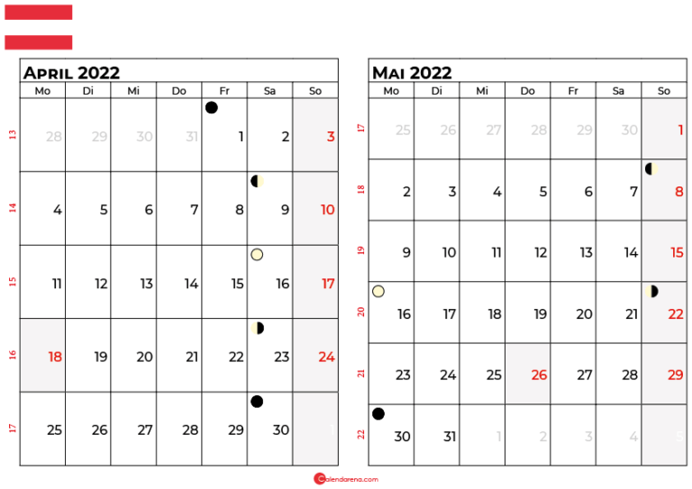 Kalender April Mai 2022 Zum Ausdrucken Kalender April 2022 Zum Ausdrucken Österreich