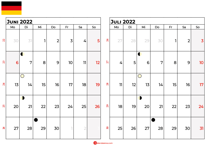 kalender 2022 juni juli Deutschland