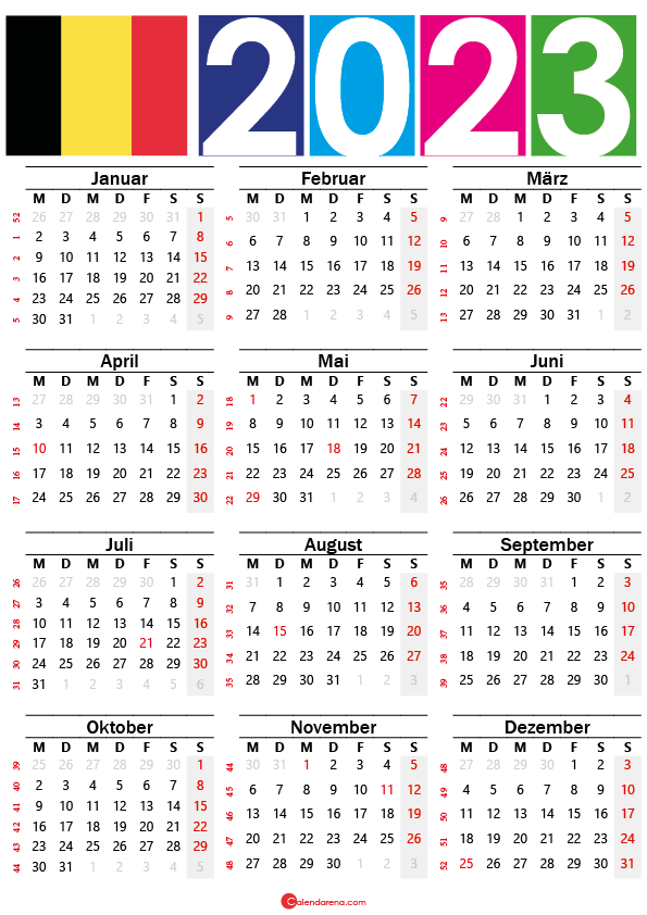 kalender 2023 mit feiertagen Belgien