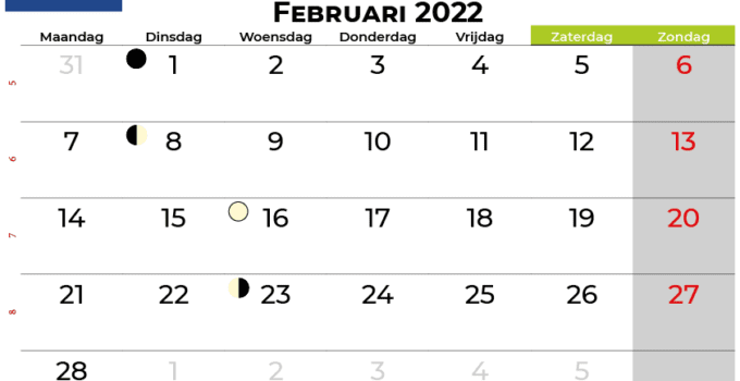 kalender Februari 2022 Nederland