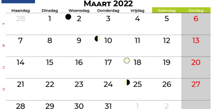 kalender Maart 2022 Nederland