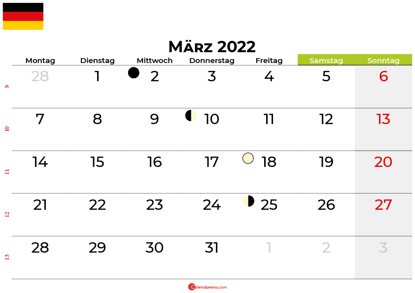 kalender März 2022 Deutschland