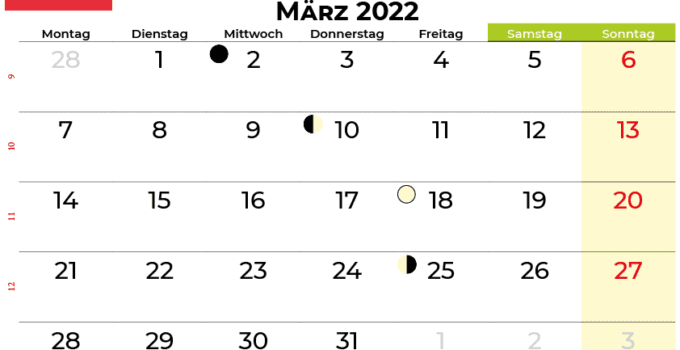 kalender März 2022 Österreich